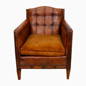 French Buttoned Back Club Chair in Cognac Leather