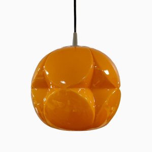 Lámpara colgante vintage de cristal de Murano en naranja de Peill & Putzler, años 60