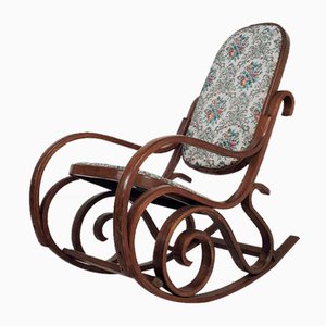 Beech Framed Bentwood Rocking Chair in Tapestry Upholstery