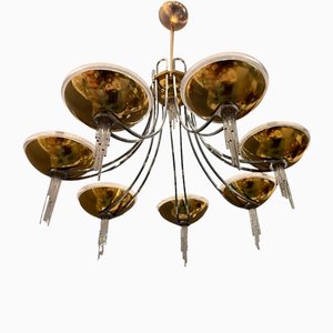 Mid-Century Brass & Chrome Chandelier by Gaetano Sciolari, 1970s