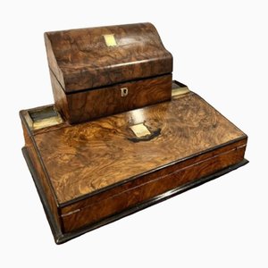 Caja de escritura victoriana de nogal, década de 1850