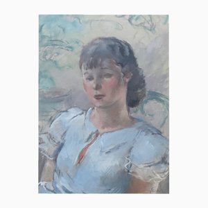 Henri Fehr, Portrait de jeune fille, Pastel on Paper, Framed