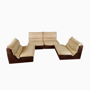Secciones de sofá modulares de cuero y gamuza, Italia, años 70. Juego de 4