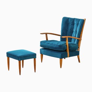 Armchair and Ottoman attributed to Paolo Buffa for Marelli, 1950s, Set of 2