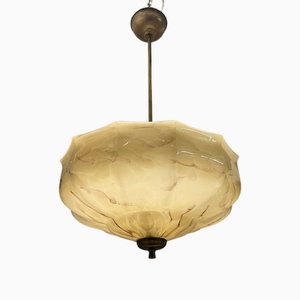 Lampe à Suspension en Verre Opalin, 1940s