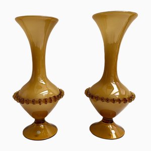 Vintage Vases in Yellow Ochre Murano Glass, Italy, Set of 2