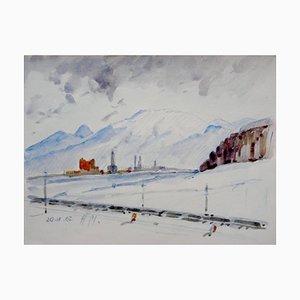 Herberts Mangolds, Winter Landscape, 1965, Aquarelle sur Papier