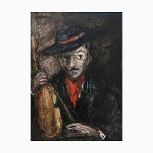 Zwy Milshtein, Le Violoniste, Oil on Wood, Framed