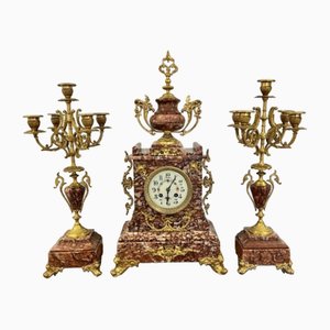 Victorian French Ornate Marble Clock Set, 1860s, Set of 3