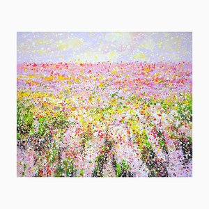 Iryna Kastsova, Campo de flores rosadas, siglo XXI, Acrílico sobre lienzo