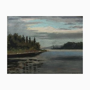 René Martin, Paysage du Lac, 1903, Huile sur Carton, Encadré
