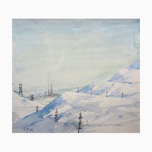 Herberts Mangolds, Landschaft im Winter, 1969, Aquarell auf Papier