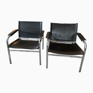 Klinte Armchairs in Brown Leather by Tord Bjorklund, 1980, Set of 2