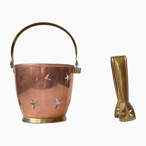 Swedish Modern Ice Bucket and Tong in Copper and Brass by Mitab Karlshamn, 1950s, Set of 4