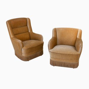 Vintage Danish Velvet Lounge Chairs, 1940s, Set of 2