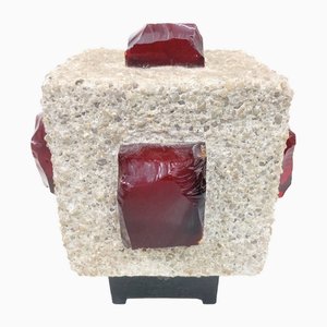 Brutalist Style Cube Table Lamp in Concrete & Glass, 1960s