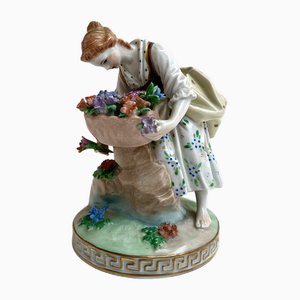 Vintage Ornate Lady with Flowers Figurine, Dresden, Germany
