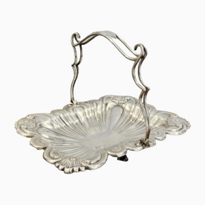 Cesta eduardiana para tartas decorada bañada en plata, década de 1900