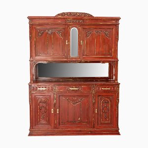 French Patinated Walnut 2-Body Buffet in Red and Gold, 1920