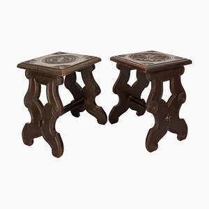 French Solid Chestnut Stools from Britanny, 1890s, Set of 2