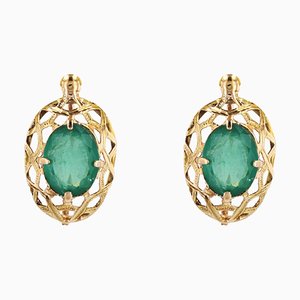 18 Karat Yellow Gold Earrings with Emeralds, 1890s, Set of 2