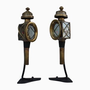 Antique Carriage Lanterns on Hand-Forged Stands, 1950s