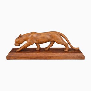 Art Deco Cubizing Panther in Carved Wood, 1930