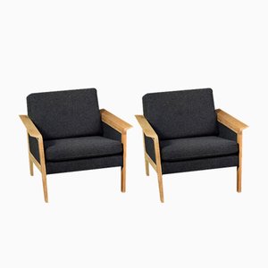 Fauteuils Mid-Century Moderne en Chêne et Feutre, Danemark, 1960s, Set de 2