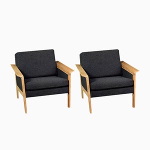 Mid-Century Modern Danish Oak and Felt Lounge Chairs, 1960s, Set of 2