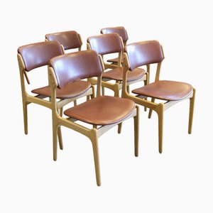 Model Od49 Dining Chairs in Oak and Leather by Erik Buch for Oddense, Denmark, 1960s, Set of 6