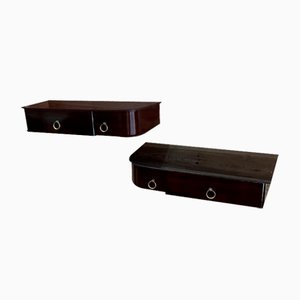 Hanging Bedside Tables with Shaped Black Glass Tops, Set of 2