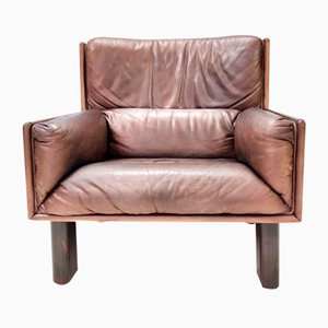 Postmodern Brown Leather Armchair, Italy, 1970s