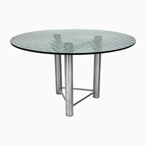 Postmodern Italian Dining Table in Steel and Glass, 1980s
