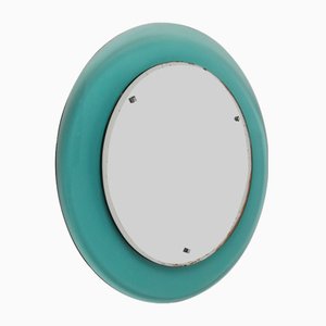 Mid-Century Rounded Mirror in Turquoise Glass attributed to Veca, Italy, 1970s