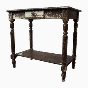 Rustic Weathered Side Table with Drawer, 1930s