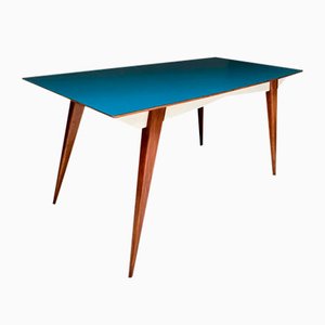 Vintage Italian Dining Table with Blue Wooden Top, 1960s