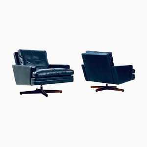 Black Leather Mod. 807 Lounge Chairs by Fredrik A. Kayser for Vatne, 1960s, Set of 2