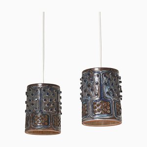 Danish Modern Blue Ceramics Pendants attributed to Jette Hellerøe at Axella Studio, 1970s, Set of 2