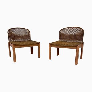 Italian Rattan and Wood Chairs, 1960s, Set of 2