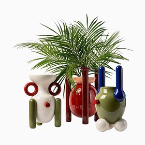 Juego de 3 jarrones Explorer de cerámica esmaltada de decoración contemporánea
