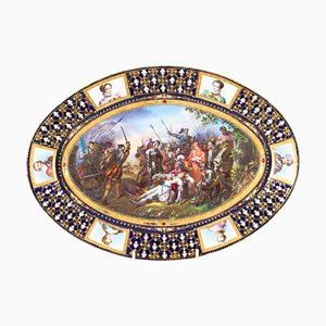 Plato Sevres francés antiguo ovalado de porcelana, finales del siglo XVIII