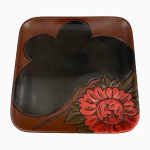 Japanese Lacquer Presentation Tray with Floral Decor, 20th Century