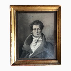 Empire Period Portrait of Man in Frock Coat Charcoal with Gilded Frame