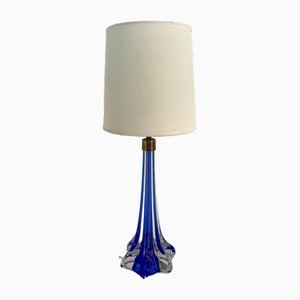Vintage Italian Table Lamp in Blue Crystal, Italy, 1970