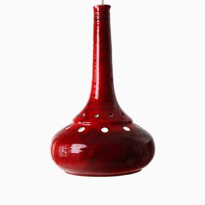Large Mid-Century Red Pottery Pendant Lamp, 1970s