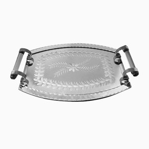 Vintage French Vanity Tray with Engraved and Ground Mirror, 1950s