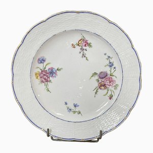 18th Century Porcelain Plate with Polychrome & Flowers from Sèvres