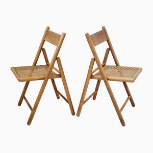 Set of Vintage Italian Folding Chairs in Beech & Cane, 1970s