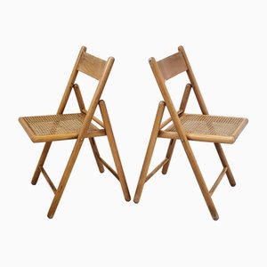 Vintage Italian Folding Chairs in Beech & Cane, 1970s, Set of 2