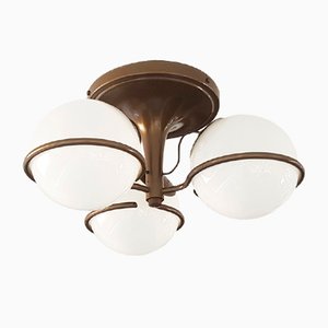 Brown and Bronze Metal 2042/3 Ceiling Lamp with Sandblasted Glass Shades by Sarfatti for Arteluce, 1963